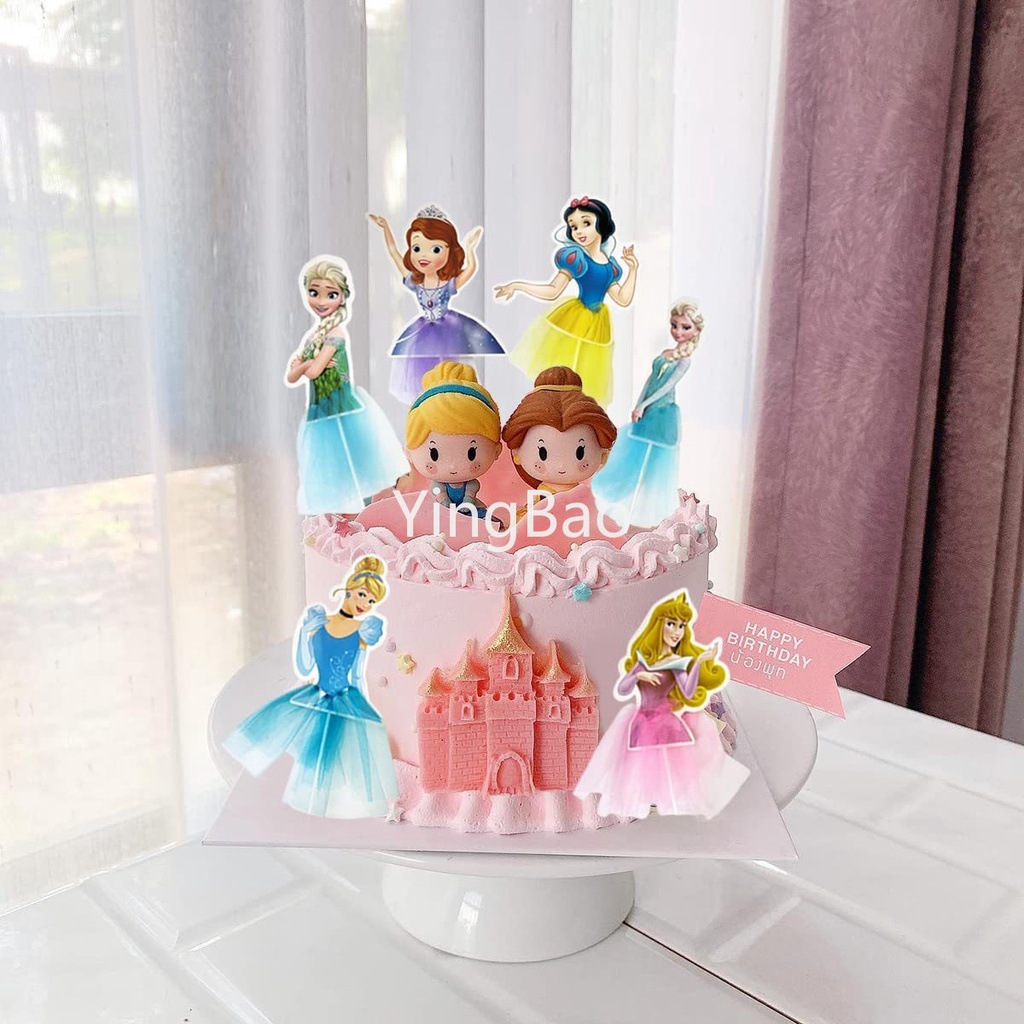 Topper Trang Trí Bánh Kem Hình Công Chúa Anna ,Ariel, Cinderella, Elsa, Sofia, Snow White