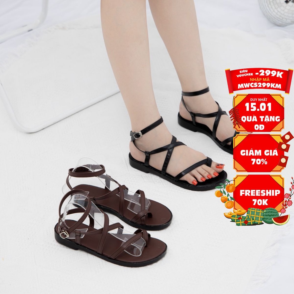 Giày Sandal Nữ MWC Đế Bệt Dây Chéo Phong Cách Chiến Binh NUSD - 2615