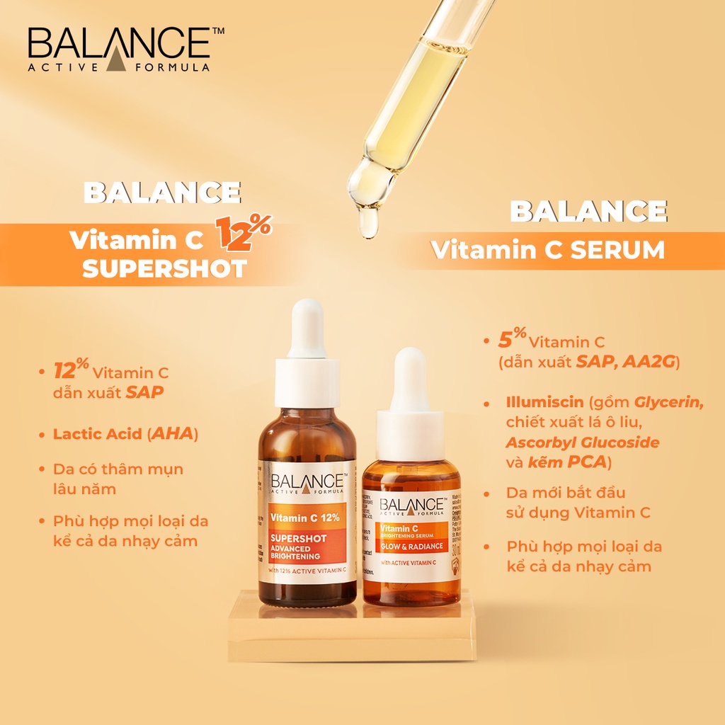 Tinh chất sáng da, mờ thâm Balance Active Formula 12% Vitamin C Supershot - 30ml