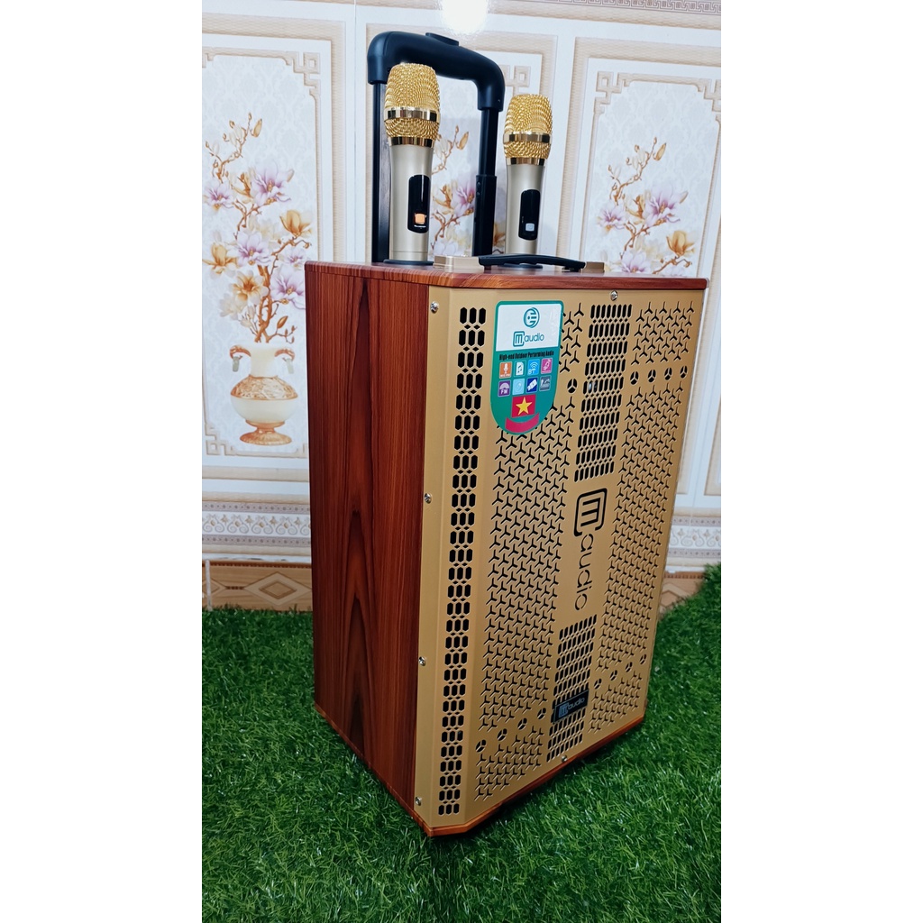 Loa kéo di động blutooth CM audio k10 bas 25 thùng gỗ 2 tay míc