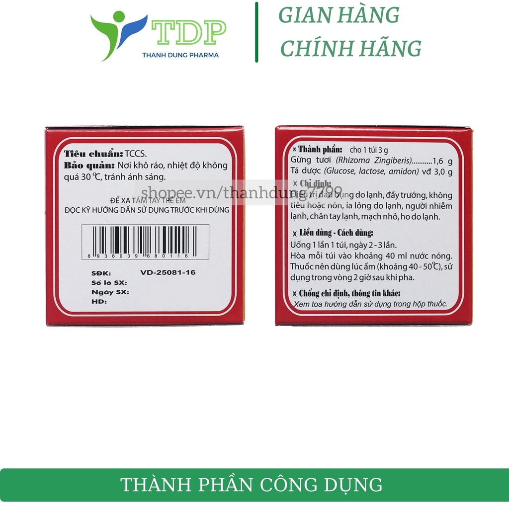 Trà gừng Traphaco giúp giải cảm, ấm bụng, giảm đầy hơi khó tiêu - hộp 10 gói
