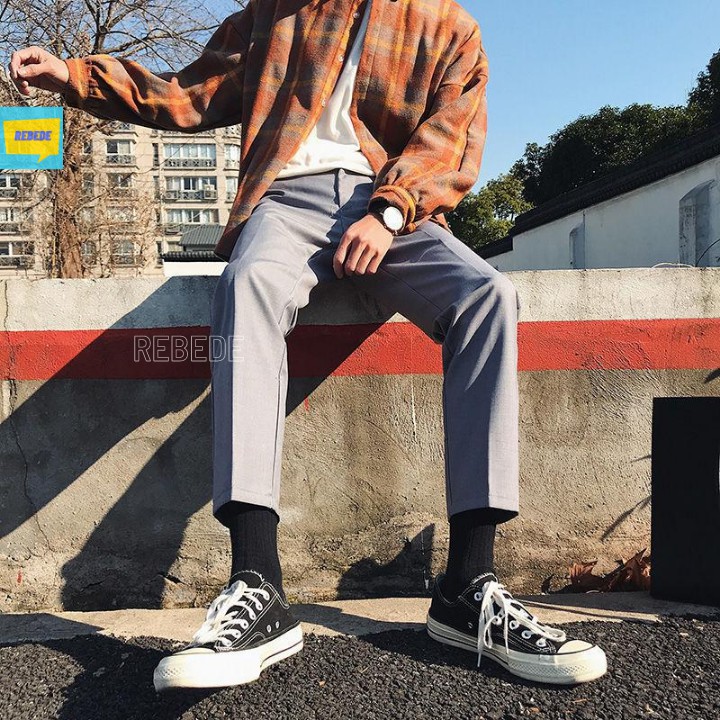 Quần baggy nam ống rộng màu đen, xám dáng suông unisex, vải tây âu hàn quốc Rebede | BigBuy360 - bigbuy360.vn