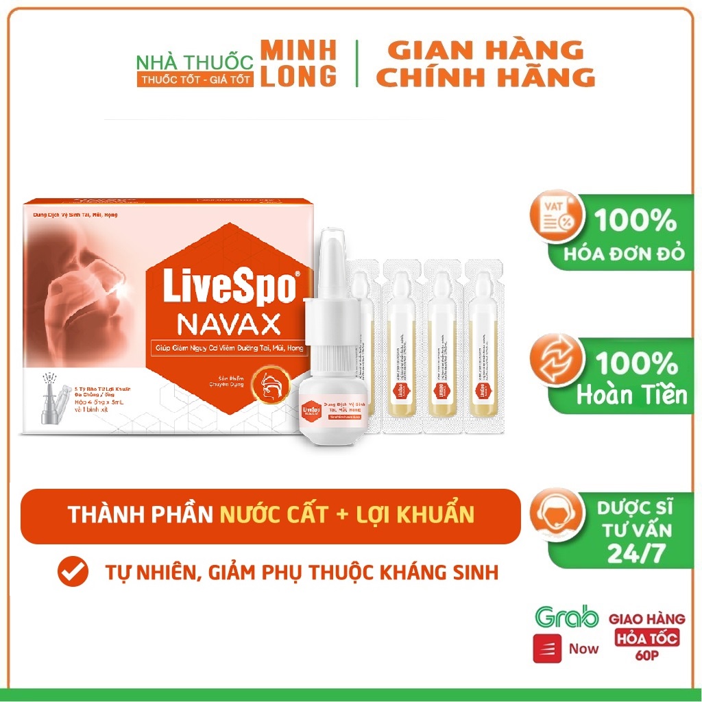 Nước Muối Sinh Lý Lợi Khuẩn Livespo Navax - Hỗ Trợ Vệ Sinh, Phòng Ngừa Viêm Nhiễm Tai Mũi Họng Cho Bé (4 Ống X 5Ml)