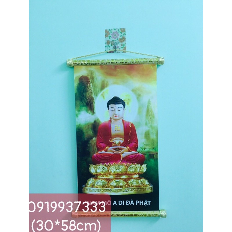 Tranh treo phật A di đà ngồi ( vải dù 30*58 cm )