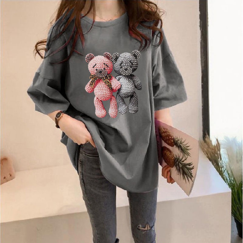 Áo thun cotton tay lửng dáng rộng phong cách Hàn Quốc thời trang mùa hè mới cho nữ