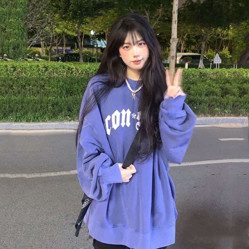 【ZHELIHANGFEI】Áo Thun Sweater Tay Dài Kiểu Mỹ Thiết Kế Trẻ Trung Cá Tính