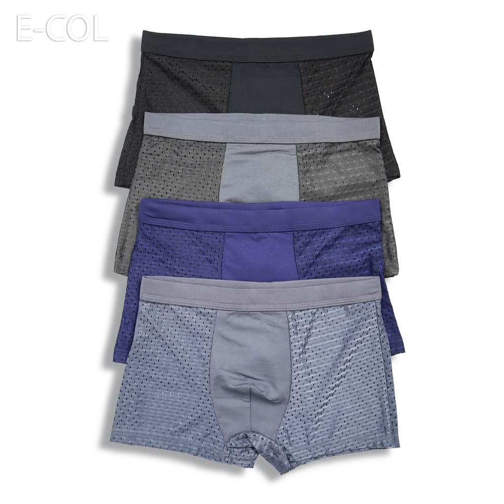 Hộp 4 quần sịp đùi thông hơi Ecollect boxer nam cotton co giãn 4 chiều thấm hút mồ hôi