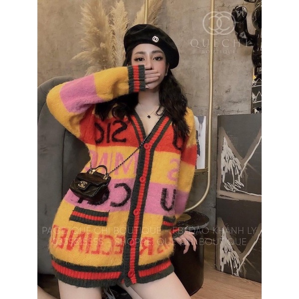 Áo cadigan len gucci kẻ chi quế chi