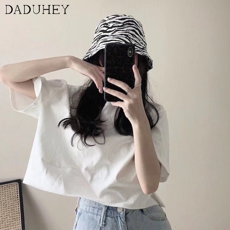 Daduhey Áo thun tay ngắn thắt lưng cao kiểu Hàn Quốc mùa hè 2022 cho nữ