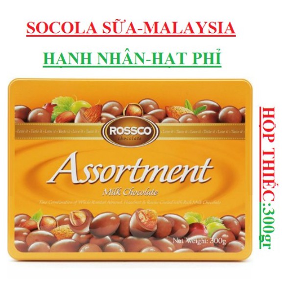 Quà Tặng, Biếu ] Sô Cô La Hạnh Nhân Almond Rossco Hazelnut - Malaysia ( Hộp Thiếc 300g ) | BigBuy360 - bigbuy360.vn