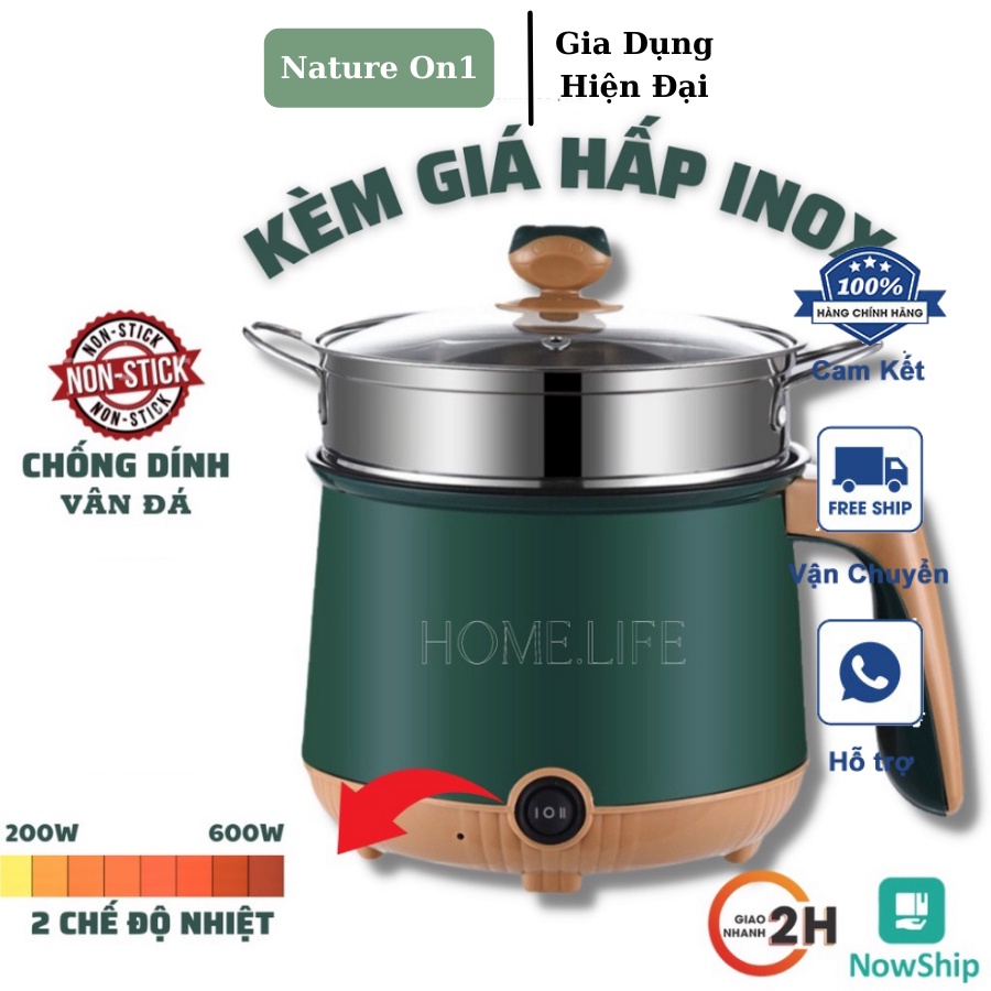 Nồi Lẩu Điện Shaban Đa Năng 18cm Chống Dính Vân Đá - Nấu,Chiên,Xào Kèm Giá Hấp Inox Siêu Tiện Lợi