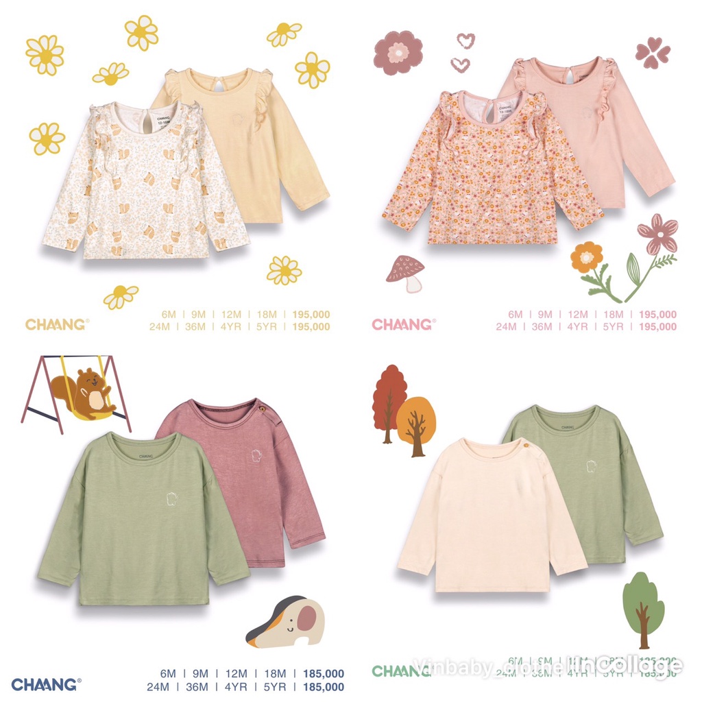 Chaang set 2 áo dài tay cho bé trai, bé gái chất cotton dành cho bé từ 3 tháng đến 5 tuổi SS2022D10