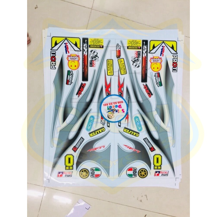 ( Quí khách vui lòng mang ra tiệm cho thợ dán ) Tem exciter 2010 lửa trắng xanh ngọc