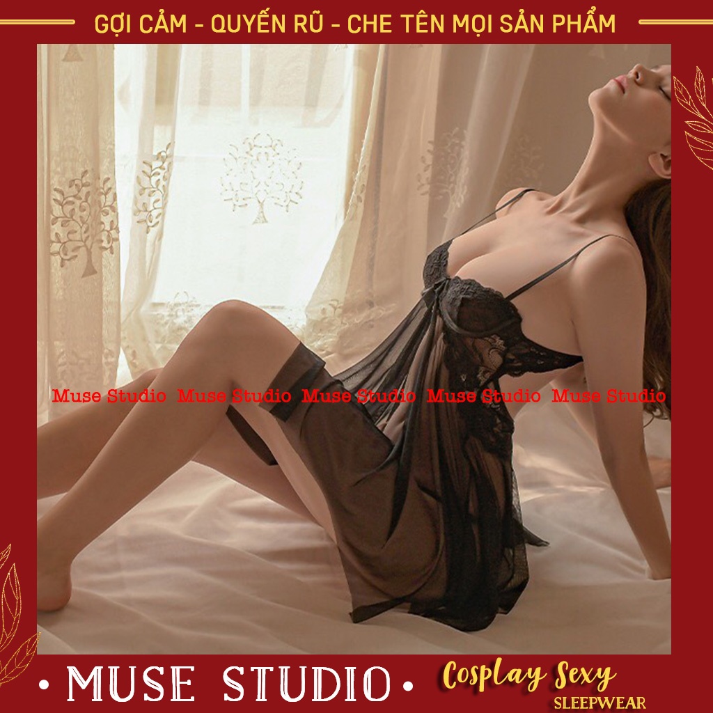 Váy ngủ sexy, đầm ngủ gợi cảm voan mỏng phối ren có gọng mở ngực trước quyến rũ