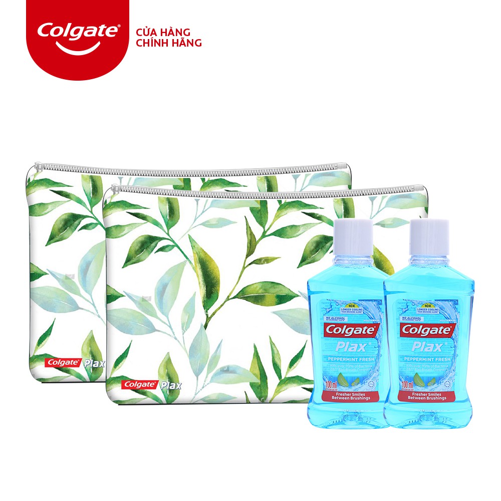 [HB gift] Combo 2 Nước súc miệng Colgate kháng 99% vi khuẩn Plax hương bạc hà 100ml/chai + 2 Túi nhỏ Colgate tiện ích