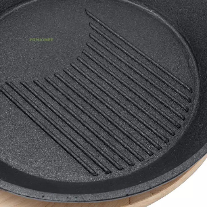 Chảo gang tròn chống dính đế gỗ Dragon D042