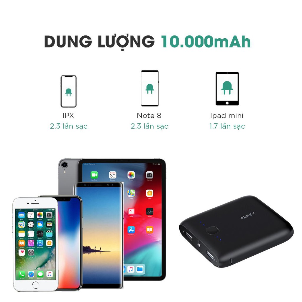 Pin Sạc Dự Phòng 10000mAh Aukey PB-N42 Công Nghệ AiPower Độc Quyền Kèm Đèn LED