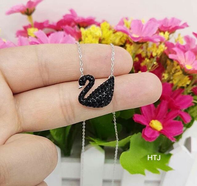 Dây chuyền thiên nga đen bạc 925 xi kim