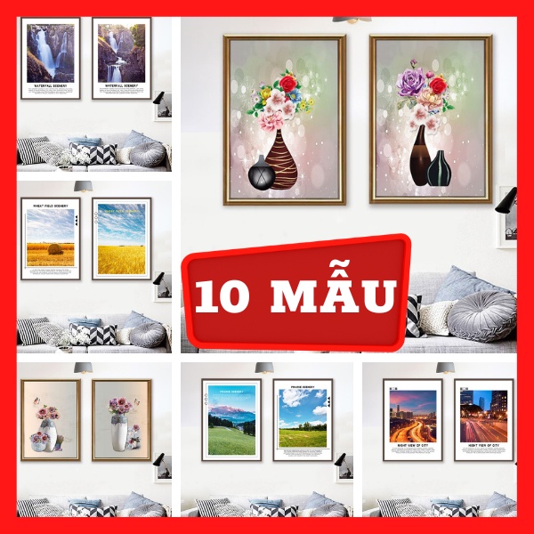 Bộ 2 - Tranh treo tường - Trang trí phòng khách Hiện đại/Gỗ MDF Hàn Quốc chống ẩm mốc, mối mọt TD17