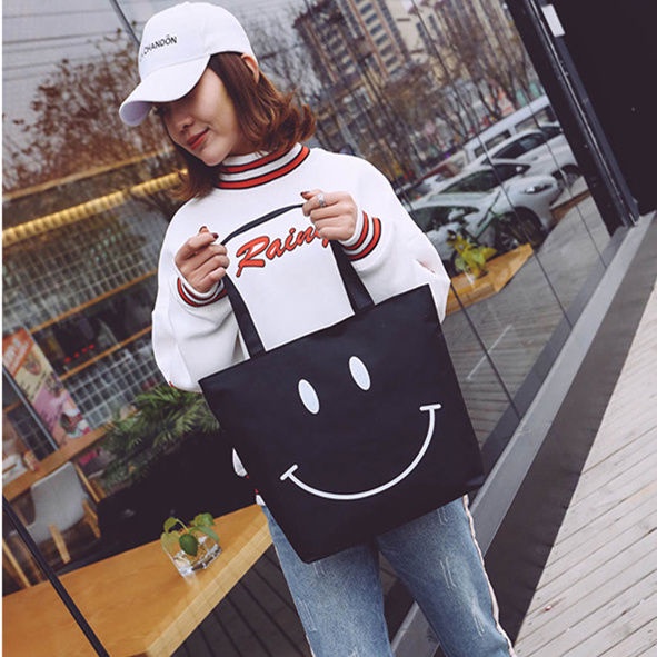 Túi xách vải canvas đen cỡ lớn kháng nước sành điệu dành cho nữ sinh