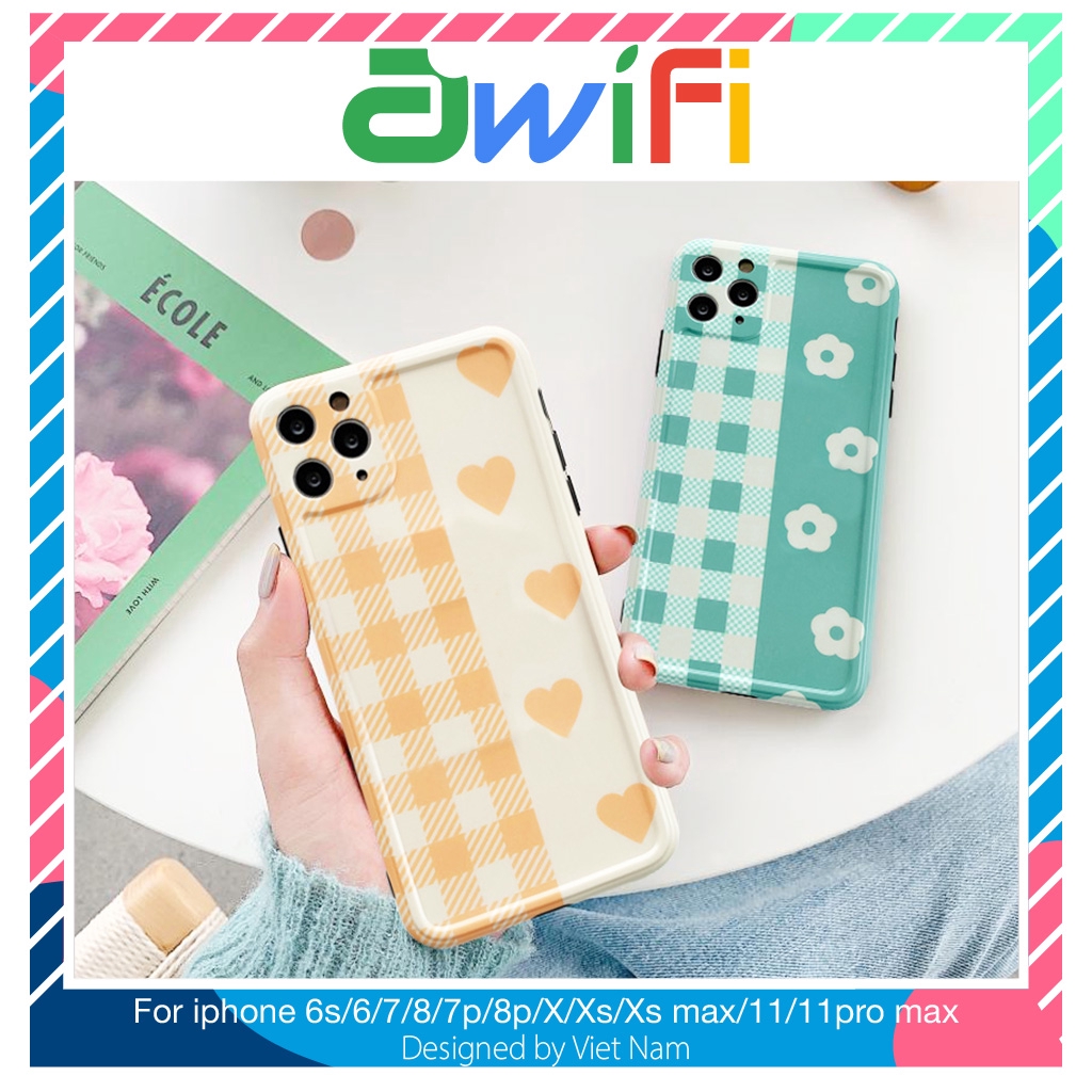 Ốp iphone - Ốp lưng imd new Kẻ caro hoa và tim 6/6s/6plus/6splus/7/8/7plus/8plus/x/xs/xsmax/11/11promax-Awifi Case Q1-2