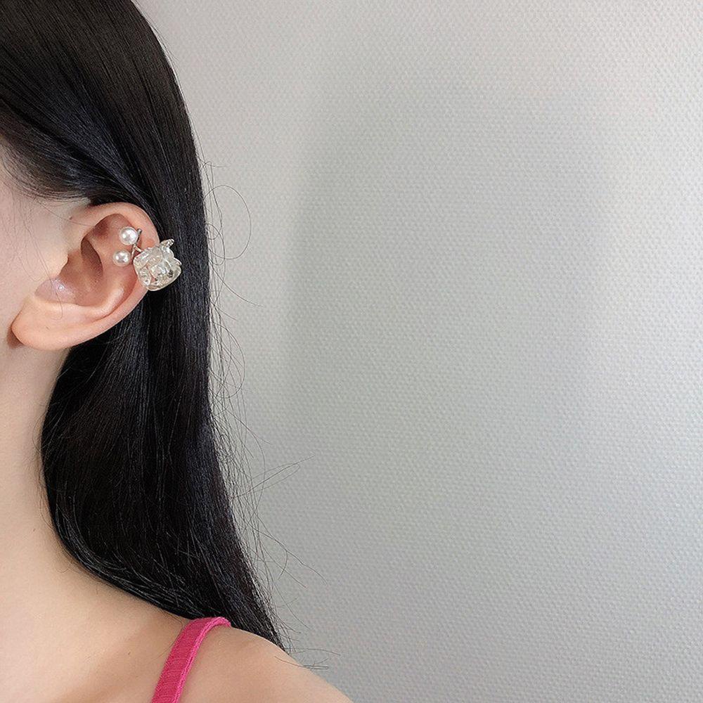 Bông Tai Kẹp Hình Vuông Trong Suốt Họa Tiết Hoa Thời Trang Cho Nữ