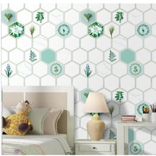 Decal 1m dán bếp tráng nhôm cách nhiệt 60cm ô lục giác cây xanh lá