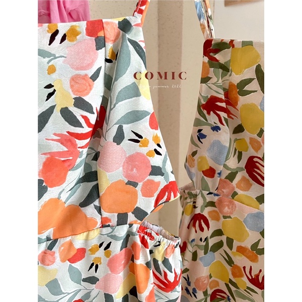 COMIC - set đầm hoa cut eo kèm cadigan mỏng