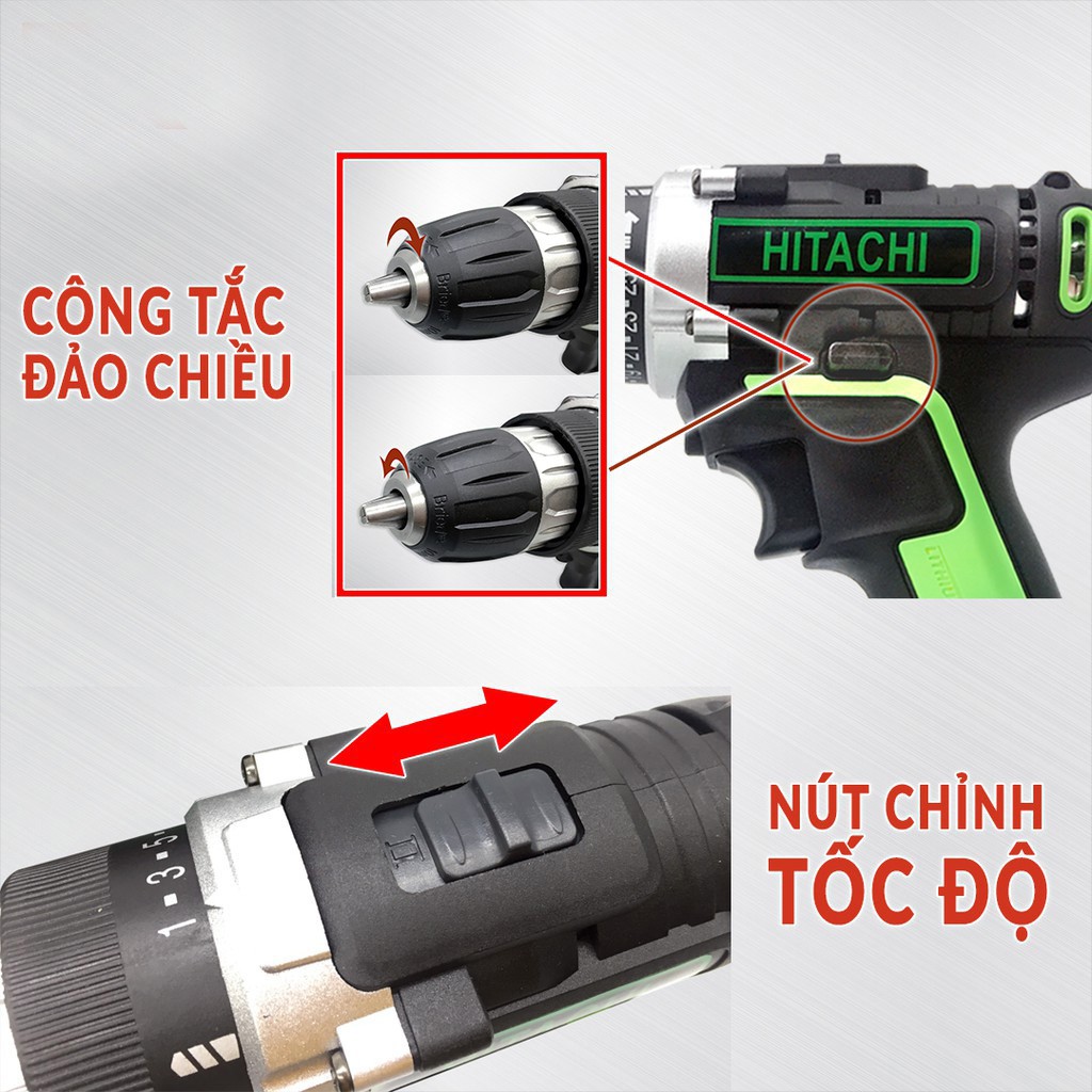 Máy khoan bắt vít Hitachi 28V lõi đồng, Pin chuẩn 5 cell, Tặng kèm mũi khoan