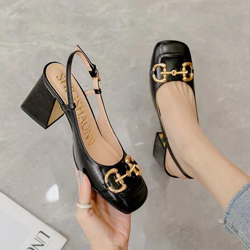 Giày sandal IELGY đế thô cao gót mũi vuông thời trang retro kiểu Pháp dành cho nữ