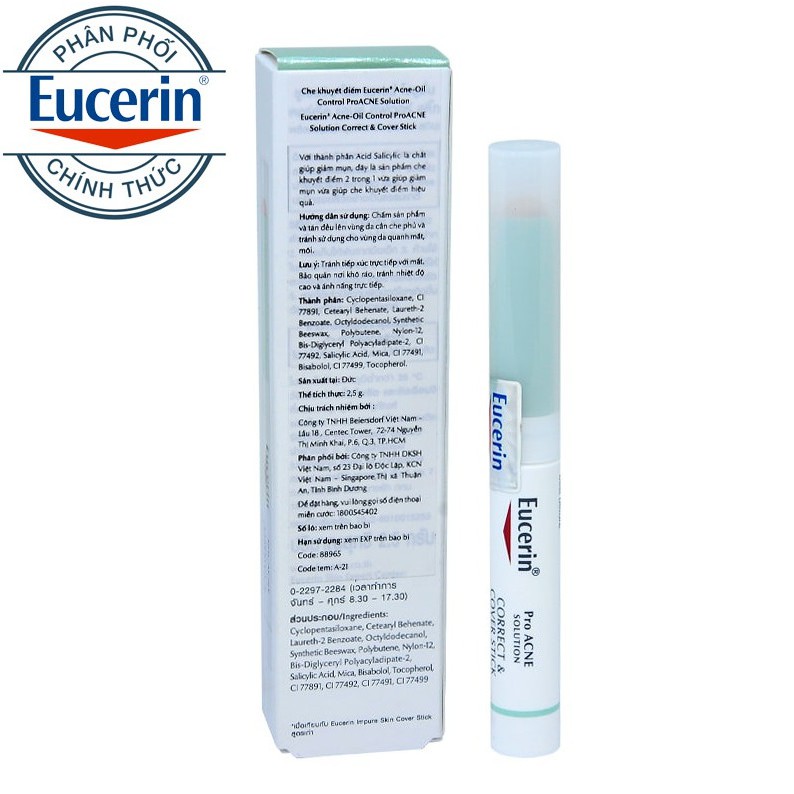 [TEM CTY] EUCERIN Pro Acne Solution Correct &amp; Cover Stick 2G - Bút Che Khuyết Điểm Da Mụn.
