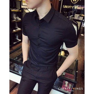 Áo Sơ Mi Đen Cộc Tay