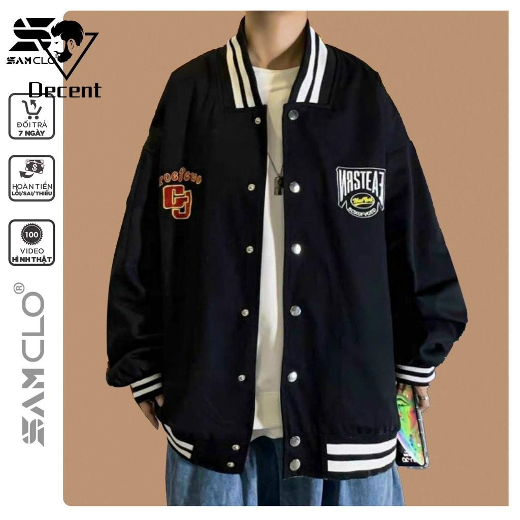 Decent men clothing Áo khoác dù 2 lớp nam nữ SAM CLO - Áo khoác gió bomber phong cách bóng chày form rộng unisex mặc cặp