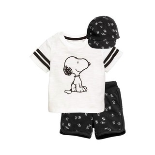 Set Bộ Quần Áo Cộc Tay Kèm Mũ In Hình Snoopy Cho Bé Trai 1 - 6 Tuổi Chất Cotton Siêu Mát Hàng Xuất Mẹ Tều Size 9 - 22 kg