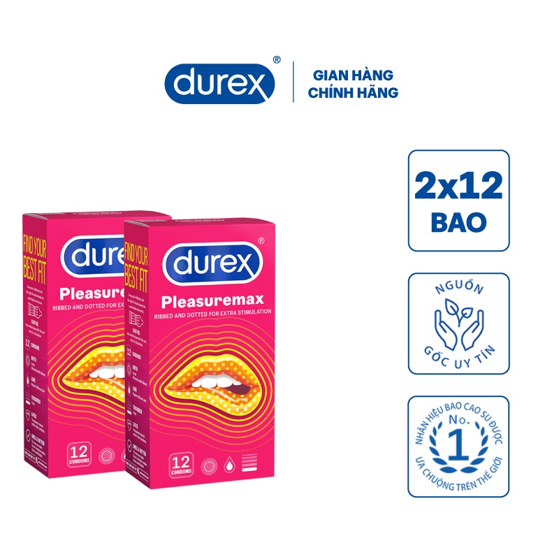 Bộ 2 hộp bao cao su Durex Pleasuremax (12 bao/hộp)