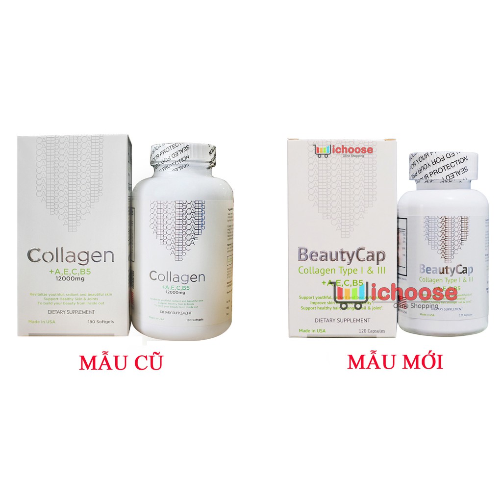 Viên uống đẹp da Collagen BeautyCap Mỹ bổ sung Vitamin A,E,C,B5 và Collagen Type 1&3