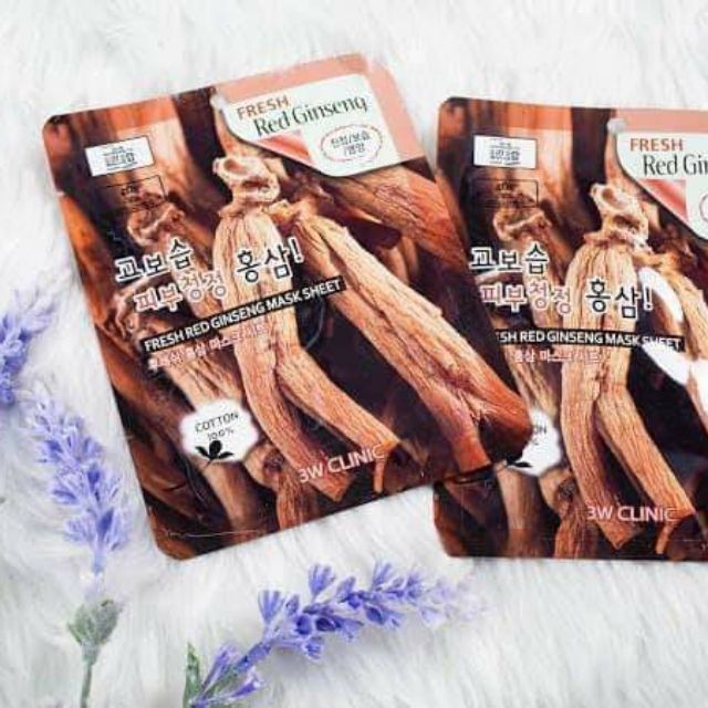 Combo 10 Mặt nạ dưỡng da chiết xuất từ nhân sâm đỏ 3W CLINIC FRESH RED GINSENG MASK SHEET 23g x 10