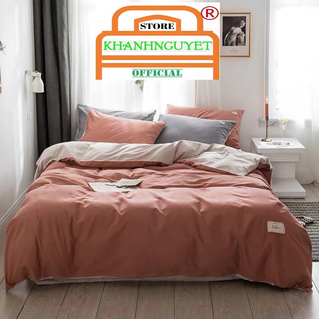 Bộ Chăn Ga Gối Cotton TICI K'home trơn 1 màu hàng nhập - Cam Đất