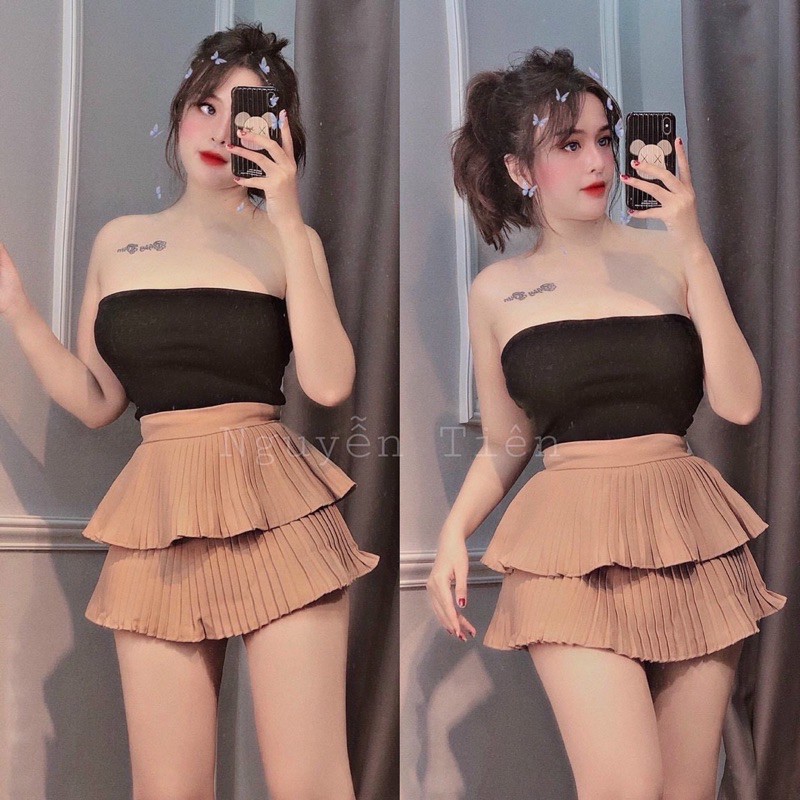 [ Mã FAXANH55 giảm 10K đơn 50K] Chân váy dập ly 2 tầng, chân váy tầng xếp ly ngắn - S5U | BigBuy360 - bigbuy360.vn