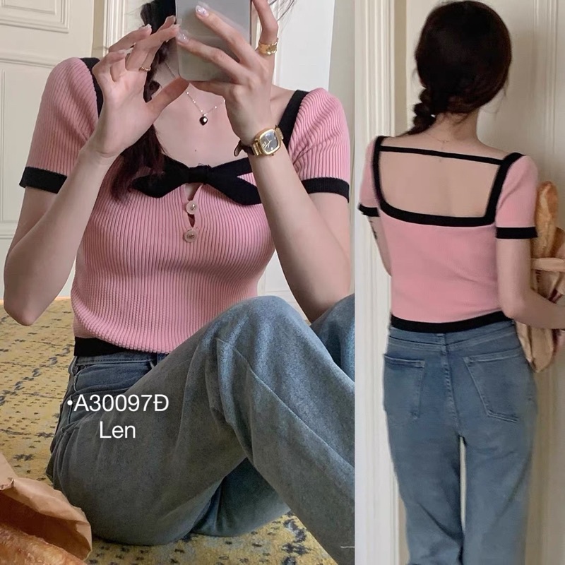 Áo len tay con nơ dây lưng phía sau phong cách hàn quốc