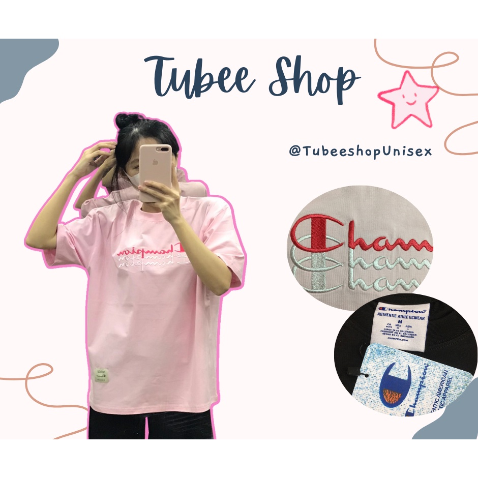 Áo thun Champion chữ thêu 3 line Tubee shop nam nữ