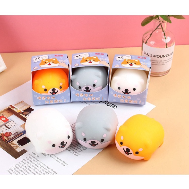 Squishy Mochi hình CHÓ SHIBA 3 màu đồ chơi bóp tay mềm mịn dễ thương chân thực giảm stress co dãn đàn hồi ngộ