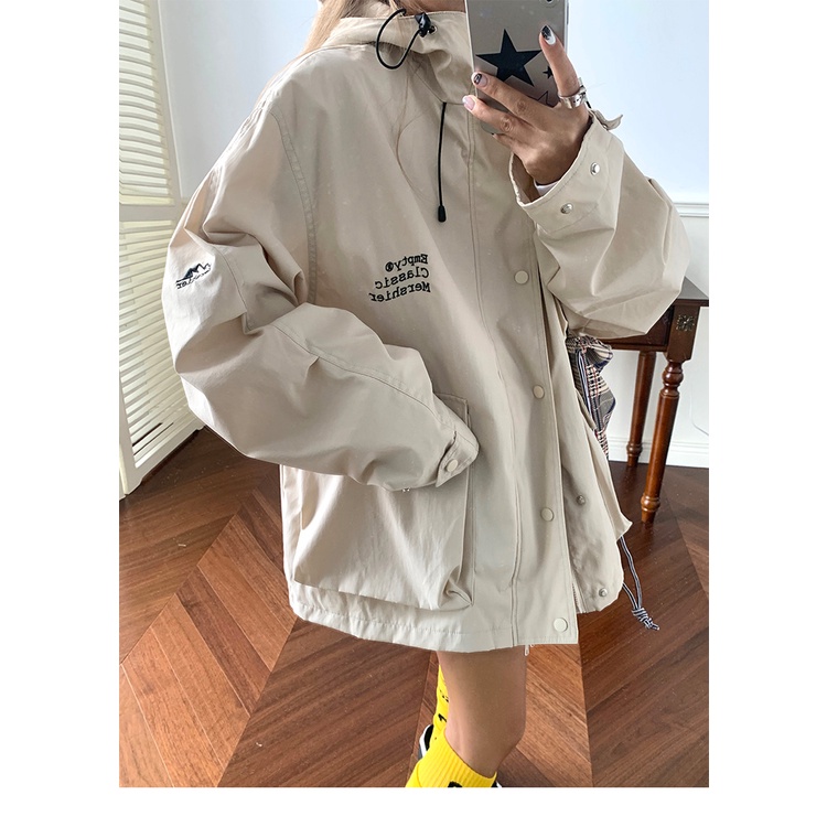 QKOOLE  Áo Khoác Nữ Dài Tay Có Mũ Thời Trang Hàn Quốc