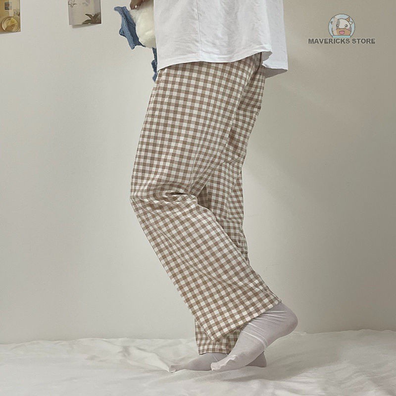 Quần dài dáng rộng họa tiết caro phong cách Hàn Quốc | BigBuy360 - bigbuy360.vn