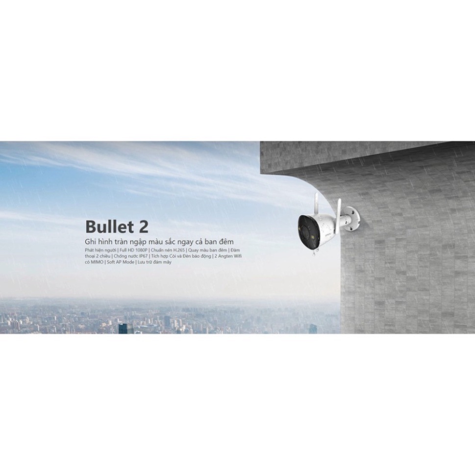 Camera ngoài trời Imou Bullet 2 ipc-f42fep, cam wifi an ninh, chống nước IP67, quay có màu ban đêm, cảnh báo chuyển động