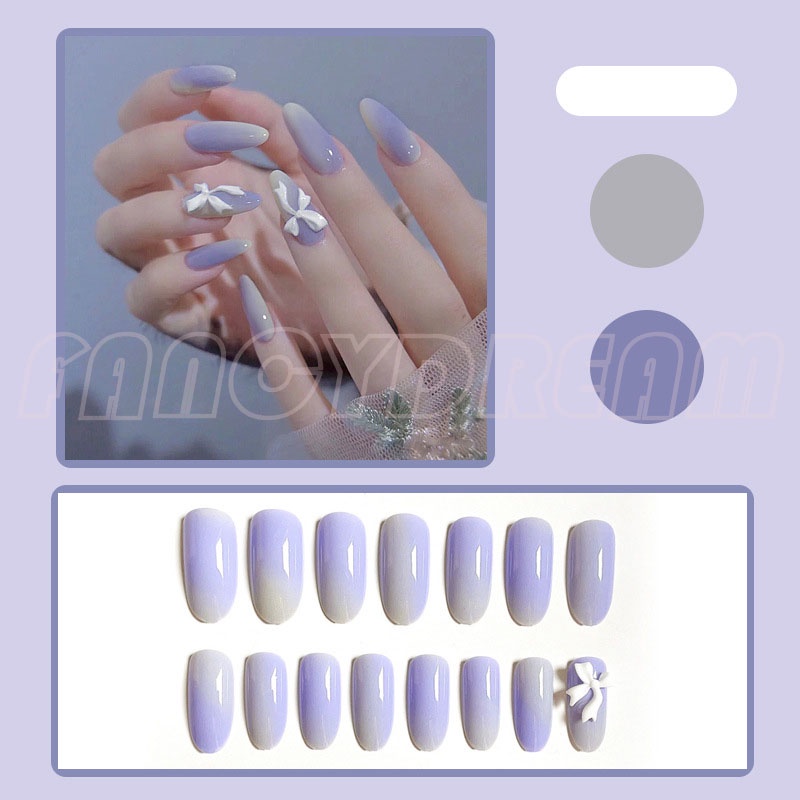 Set 24 móng tay giả màu đen họa tiết hoa/bướm xinh xắn kèm keo dán