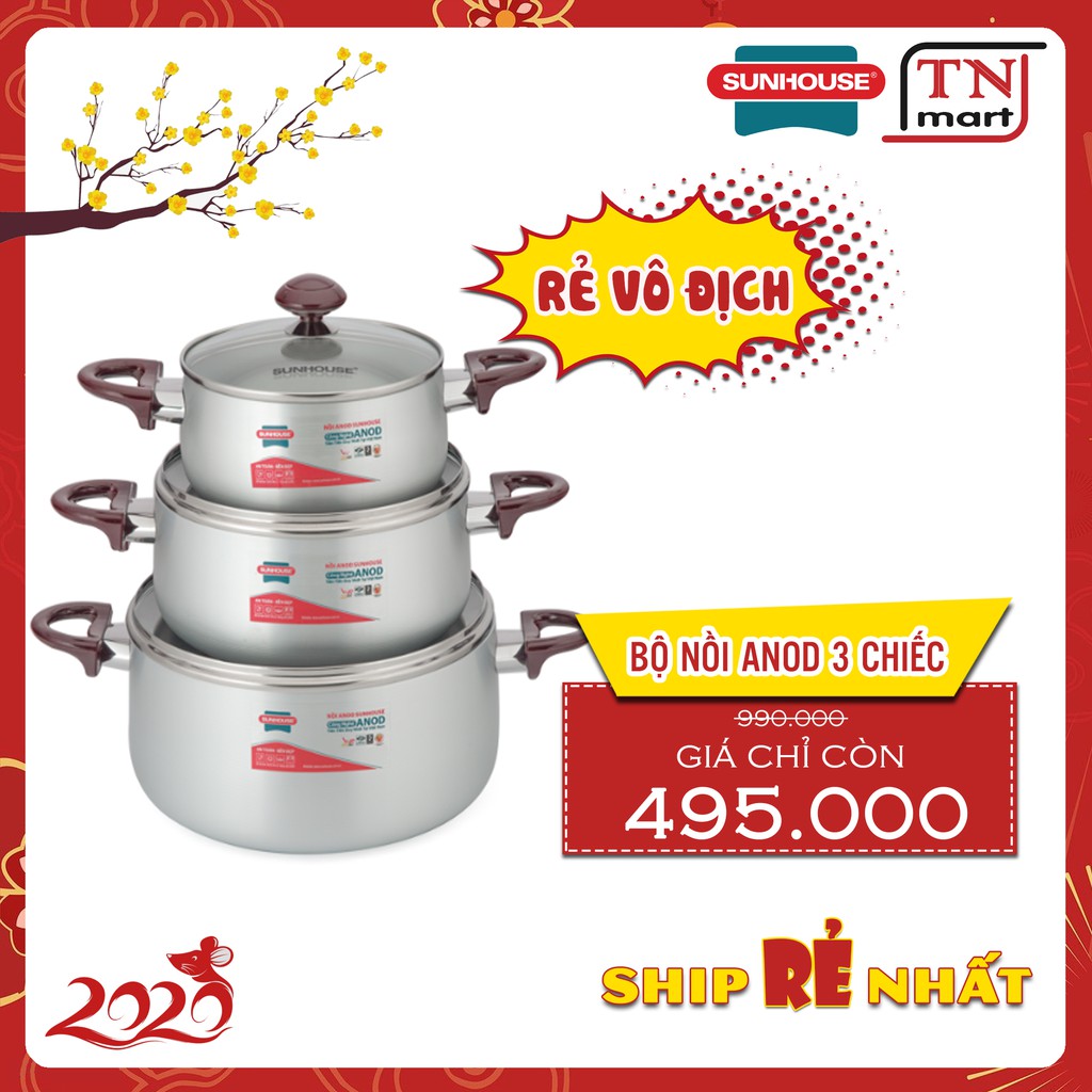 [XẢ KHO TẾT] BỘ NỒI ANOD 3 CHIẾC MÀU BẠC QUAI EB SH8833