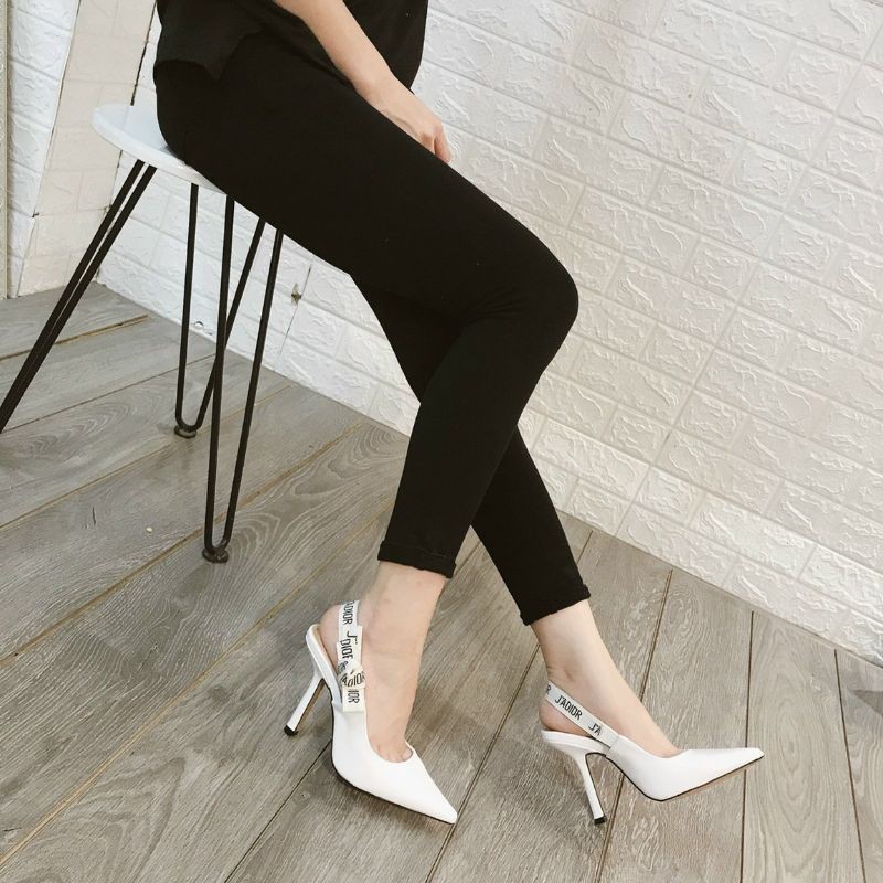 Giày Diorr bóng hở gót 9.5p quai thêu đen nude trắng