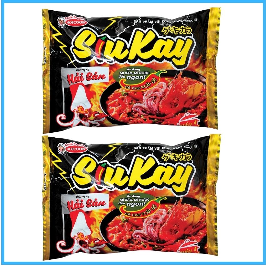 Mì Siu Kay 2 Hương Vị Hải Sản, Bò Siu Kay 7 Cấp Độ Thung24 goi1x 128g MSK01