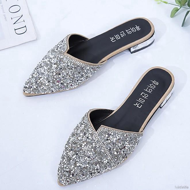 Dép mũi nhọn đính đá sang trọng thời trang cho nữ